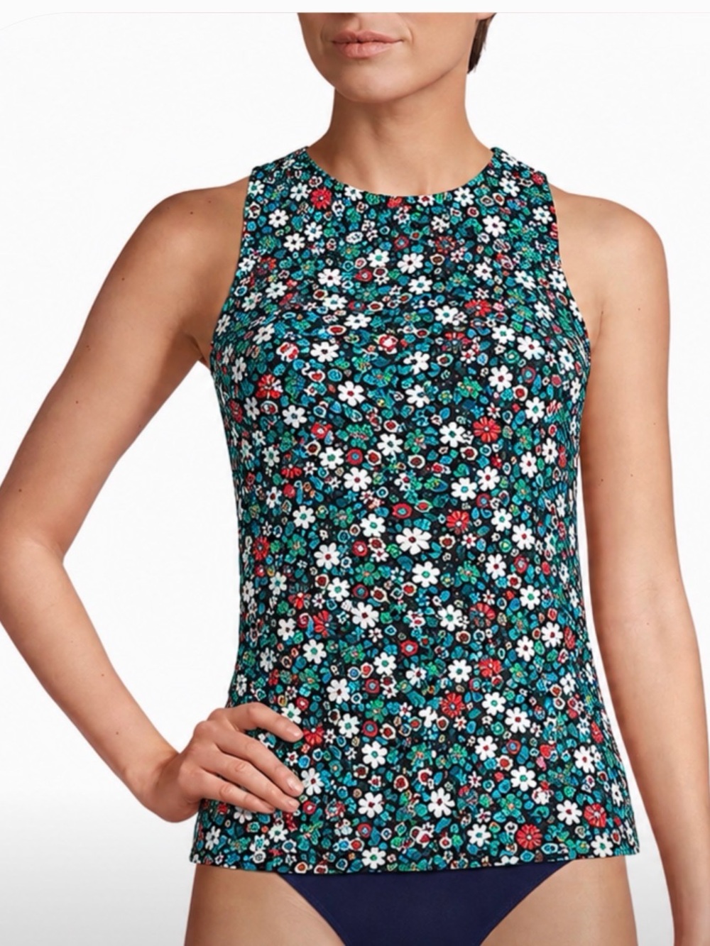 Ditsy Floral Tankini Top in Teal Multi